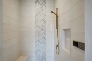 Bathroom tile wall | Cherry City Interiors and Design